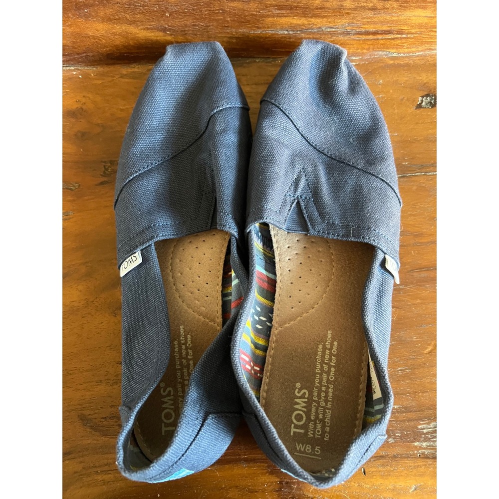 TOMS Classic Alpargata Navy Blue Canvas Slip On Loafer Flats Womens 8.5 - Picture 2 of 5
